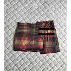 Y2K Urban Outfitters Pink Plaid Deconstructed Unsymmetrical Mini Skirt‎ Sz M